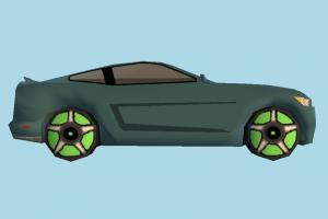 Car Toony car, cartoon, toon, ford, mustang, truck, vehicle, toy, transport, carriage, dodge, challenger, low-poly