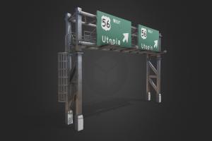 Gantry Sign [Tutorial Included] lift, direction, traffic, highway, road, loader, gantry, infrastructure, sign, cargo, terminal, traffic-light, substancepainter, street, container, construction, light