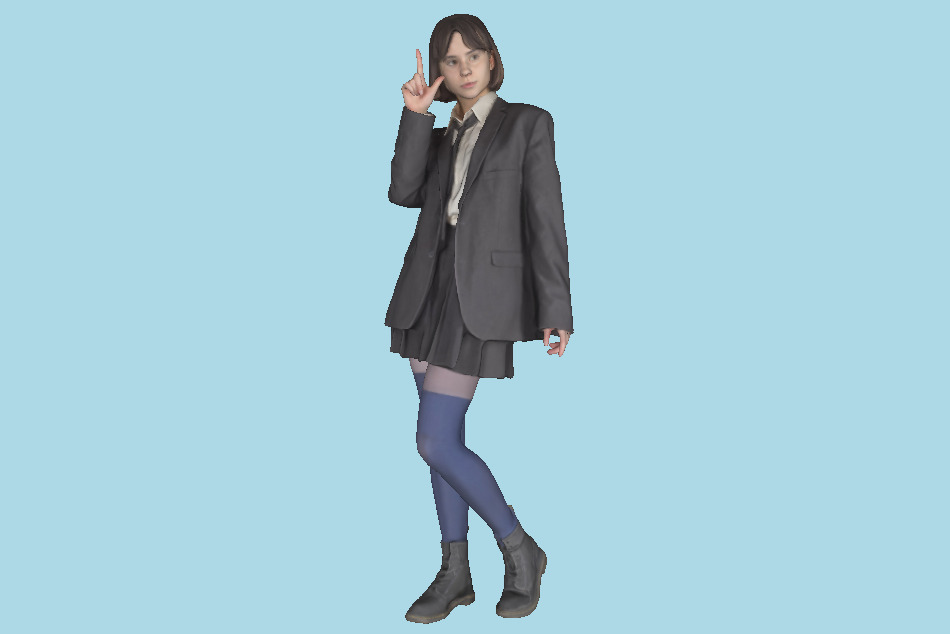 Playful Girl in School Uniform Posing 183 3d model