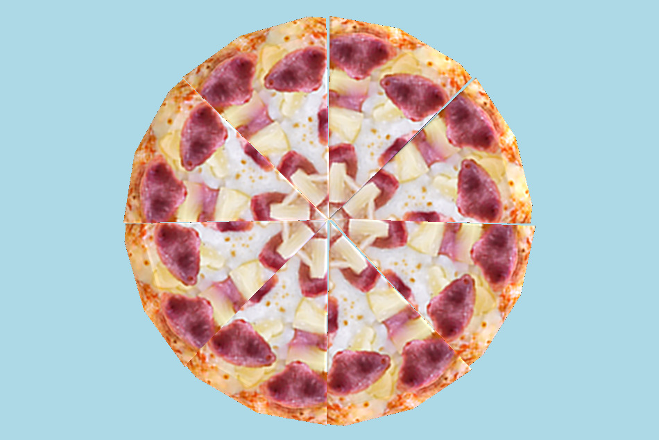 Full Sliced Pizza Ham and Pineapple with extra Cheese 3d model