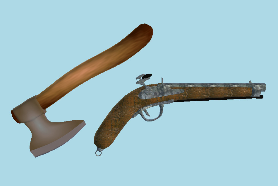 Gun and Axe 3d model