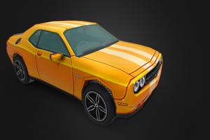Muscle Car low poly racer, drag, dodge, challenger, bumblebee, yellow, srt, micromachine, low, poly, car, race