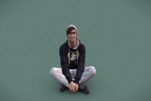 Clark 10749 body, people, sitting, floor, jeans, glasses, teen, casual, 3dpeople, hoody, man, human, male, black, person, guy