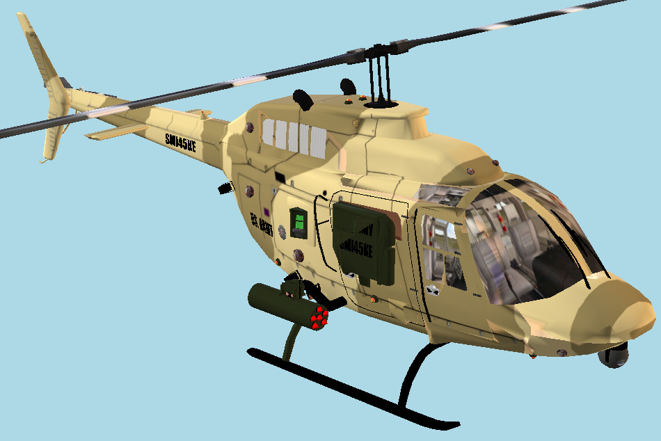 Bell-206B Millitary Helicopter 3d model