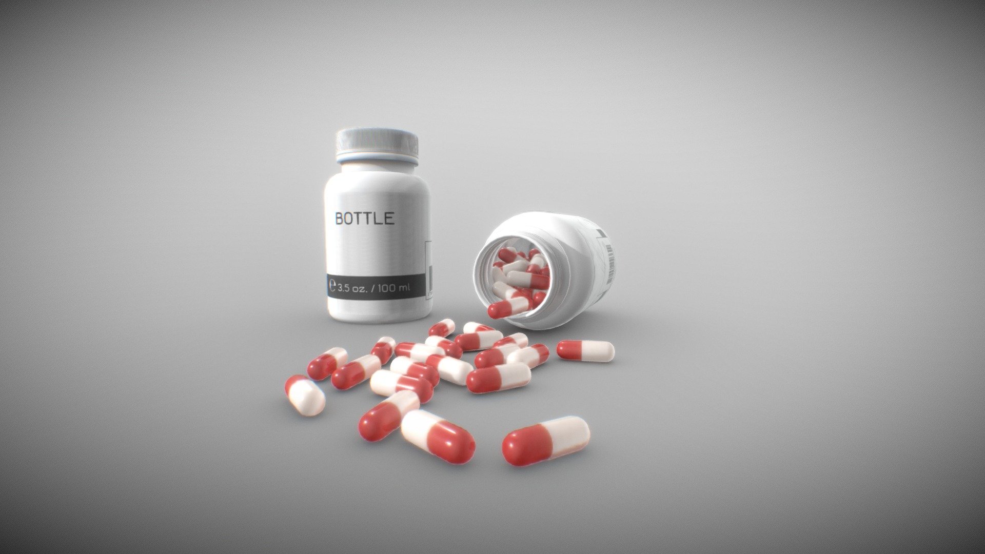 Supplement bottle with a pile of capsules




Plastic bottle 100ml 3d model

Ready to render in Blender3D Cycles or Eevee

FBX, ABC, DAE and OBJ formats also available.

glTF GLB format available

UV unwrapped

Real World Scale

Units: metric

Bottle Dimensions: 8 cm x 4.6 cm x 4.6 cm

Materials and textures included.

PBR Textures (diffuse, glossiness/roughness*, specular, normal and metlaness mask)

The capsule also has a transmission mask (red/white boundary)

Textures resolution:

4096 x 4096 (Bottle)

4096 x 2048 (Label)


1024 x 1024 (Capsules)




Polygonal count of the base meshes:



Bottle: 1348 faces

Bottle Lid: 7006 faces

Bottle Label: 156 faces


Capsule: 672 faces




Polygonal count of solidified meshes at optimal subdivision levels:



Bottle: 21632 faces

Bottle Lid: 28608 faces

Bottle Label: 2496 faces


Capsule: 2688 faces




Low Poly version (no thickness):



Bottle: 1872 faces

Bottle Lid: 7006 faces

Bottle Label: 2496 faces

Capsule: 160 faces

Enjoy!
Thank You! - Supplement Bottle with capsules - 3D model by nacl 3d model