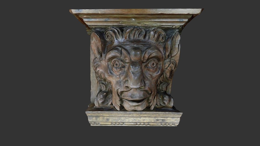 One of four wooden heads from the over-mantel of a fireplace said to be from Henry VIII's Hunting Lodge, Oatlands Park, Weybridge, Surrey. Made in England mid-sixteenth century. Now part of Burrell Collection - Wooden head from above a fireplace 3d model