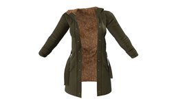 Female Parka Coat With Hood short, green, winter, fashion, clothes, with, coat, fur, hood, womens, hooded, wear, parka, inline, khaki, pbr, low, poly, female