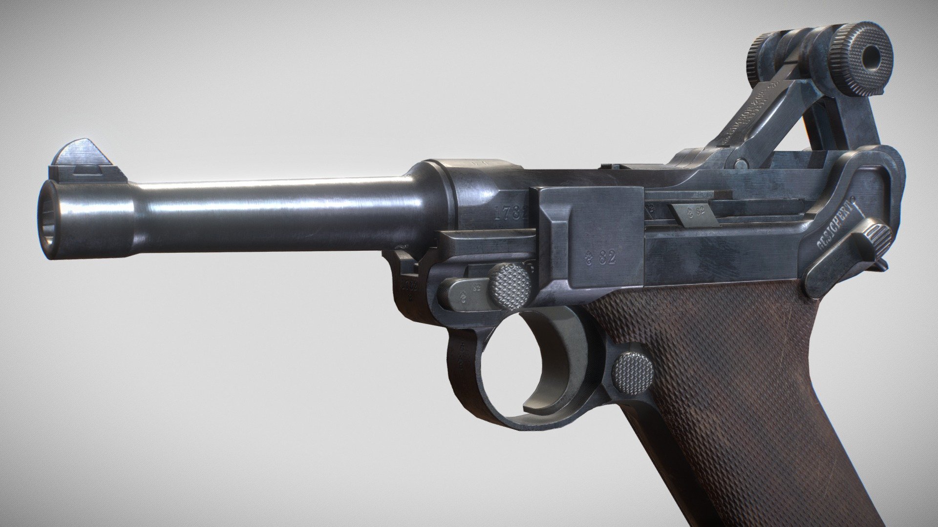 Lowpoly and game ready interwar Luger P08 version for German police and Reichswehr - Luger P08 Police version by Simson & Suhl - 3D model by MrKenshi 3d model