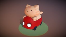 Cute cartoon cat in toy car