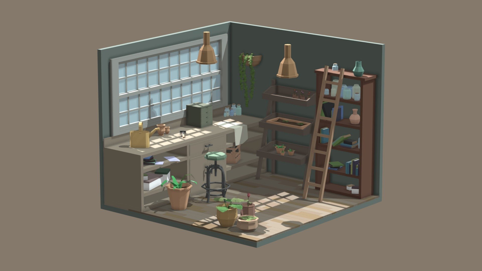 Isometric Room for Low Poly Challenge - Gardener's room - 3D model by Murriarty 3d model