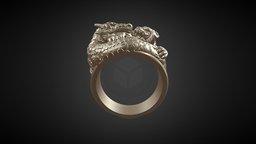 Tiger vs Dragon Ring jewellery, bronze, tiger, sculpted, jewel, jewelry, shapeways, vs, yin, yang, silver, 3dprinting, yinyang, zbrush, dragon, ring