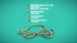 Repeatable game ready rope segment string, ready, array, rope, curve, segment, ropes, asset, game, low, poly