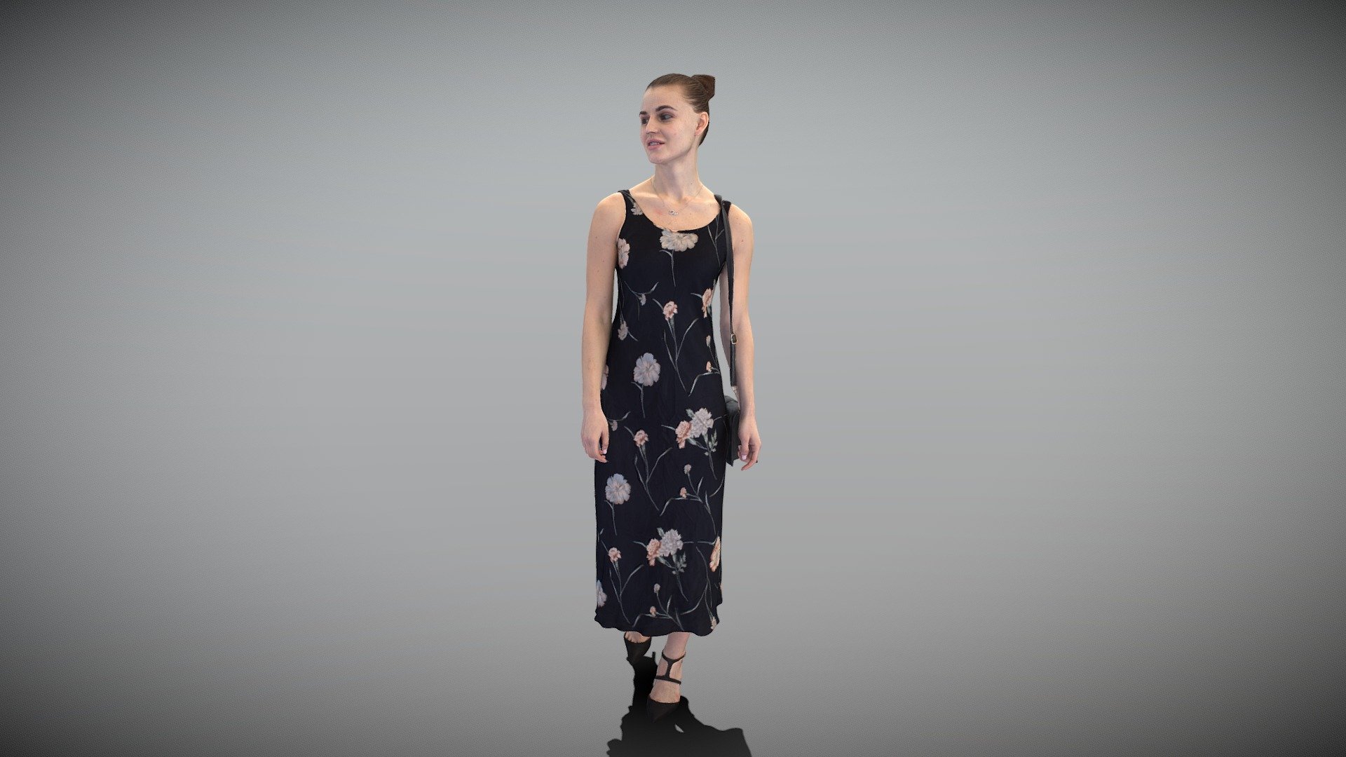 This is a true human size and detailed model of a beautiful young woman of Caucasian appearance dressed in maxi floral dress. The model is captured in casual pose to be perfectly matching for various architectural, product visualization as a background character within urban installations, city designs, outdoor design presentations, VR/AR content, etc.

Technical specifications:




digital double 3d scan model

150k &amp; 30k triangles | double triangulated

high-poly model (.ztl tool with 5 subdivisions) clean and retopologized automatically via ZRemesher

sufficiently clean

PBR textures 8K resolution: Diffuse, Normal, Specular maps

non-overlapping UV map

no extra plugins are required for this model

Download package includes a Cinema 4D project file with Redshift shader, OBJ, FBX, STL files, which are applicable for 3ds Max, Maya, Unreal Engine, Unity, Blender, etc. All the textures you will find in the “Tex” folder, included into the main archive.

3D EVERYTHING

Stand with Ukraine! - Beautiful lady in long evening dress 399 - Buy Royalty Free 3D model by deep3dstudio 3d model