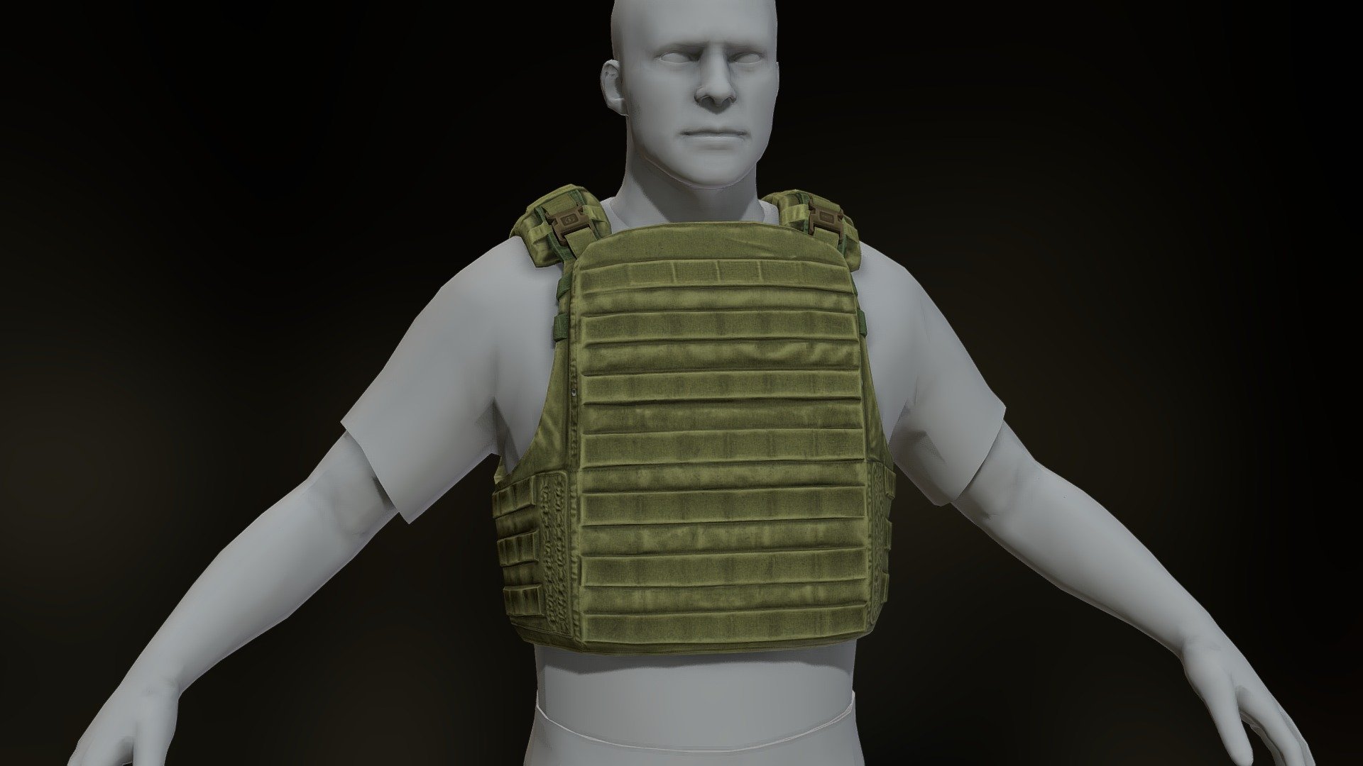 Lowpoly,  flak vest 3d model with PBR textures, rigged.

Verts/tris count: 1472/ 2852 
Textures resolution: 4096x4096, 
PNG-Format (Color, Normal, Metallic, Roughness, AO). 
8 skins. 
File format: mb, blend, max, fbx, dae, c4d, obj, glb 3d model