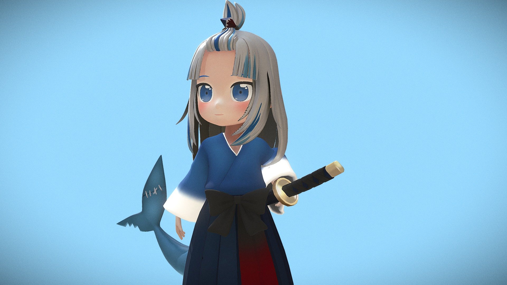 This model is inspired by  バニライタチ's 4 frame-comic 
It's very cute that the little Samurai Gura can't draw her katana out because she is too short


模型參考了 バニライタチ的4格漫畫
漫畫中的武士Gura因為太矮而拔不了刀的樣子很可愛! - Little Samurai Gawr Gura - 3D model by hwahaha418 3d model