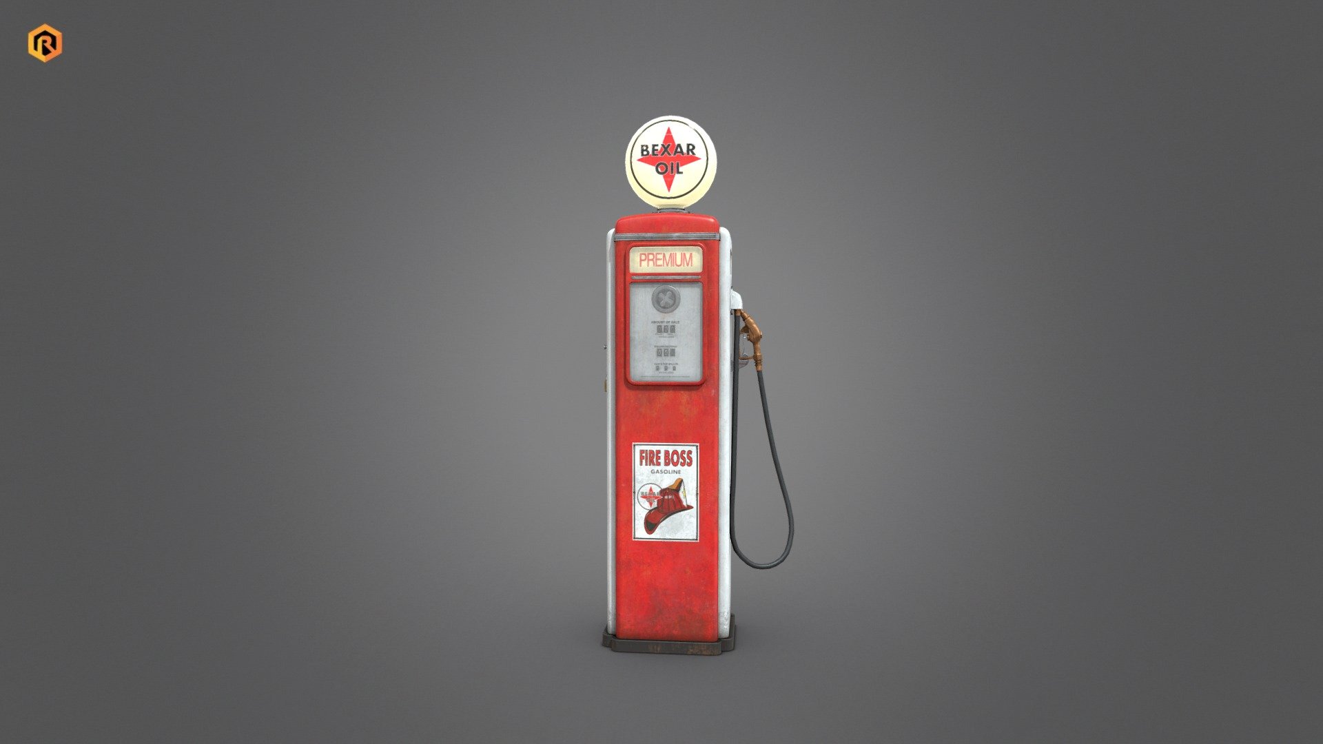 Low-poly PBR 3D model of Old Style Gas Pump.

This asset is best for use in games and other VR/AR, real-time applications such as Unity or Unreal Engine.  It can also be rendered in Blender (ex Cycles) or Vray as the model is equipped with all required PBR textures.  Enjoy!

This is a regular, free version but you can support me and download **PRO version ** (with sources) from here: https://skfb.ly/oFEZJ

Technical details:




3 PBR textures sets. (Main body, emission, alpha) 

7613 Triangles.

6691  Vertices.

Model is one mesh.

Lot of additional file formats included (Blender, Unity, Maya etc.)  

More file formats are available in additional zip file on product page (See all files)

Please feel free to contact me if you have any questions or need any support for this asset.

Support e-mail: support@rescue3d.com - Vintage Gas Pump - Download Free 3D model by Rescue3D Assets (@rescue3d) 3d model