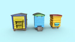 Colorful Beehives | Game Assets unreal, props, game-ready, game-assets, old-school, unity, pbr, lowpoly, beehives, noai, coloerful