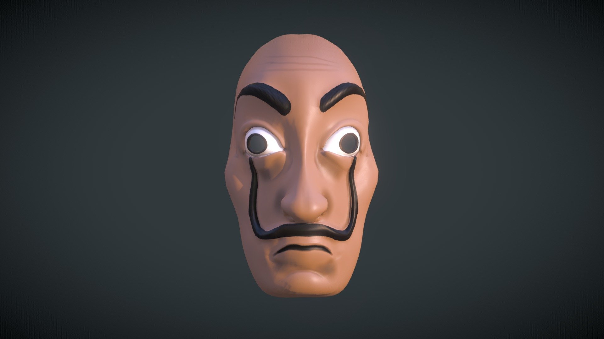 We made a cool game arround money heist tv show concept. So I decide to do some models to render for game ui background and intro. This dali mask is one of those 3d models. Hope you like it. don't forget to fav and share it with your friends please :).

Main PBR fully customizable Mask. VR and mobile ready asset with a high attention for details (Low poly and highpoly).

This model took 9 hours of work.
High poly, Low Poly, Painted Textures, and ready for Unity/Unreal Engine.

It comes with three 4K Textures.
Unity Metallic: Albedo/Transp, Normal, Metallic/Smooth

The mask is ready for any kind of animation.

General Information: This Mask is best used for all platform 3d model