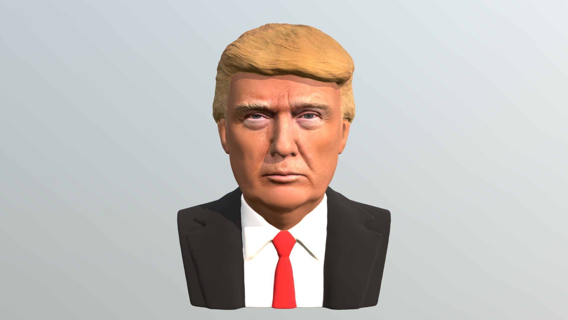 Here is President Donald Trump bust 3D model ready for full color 3D printing. The model current size is 5 cm height, but you are free to scale it. 
Zip file contains obj texture in png. 
The model was created in ZBrush, Mudbox and Photoshop.

If you have any questions please don't hesitate to contact me. I will respond you ASAP. 
I encourage you to check my other celebrity 3D models 3d model