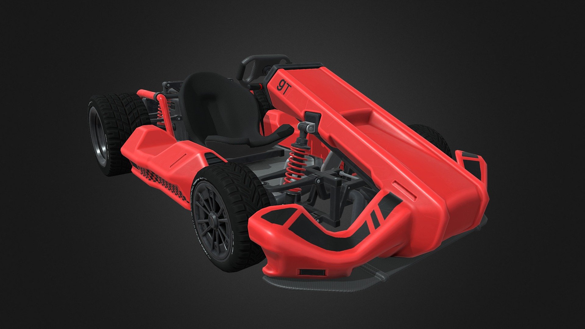 A drivable go-kart vehicle made specifically for the Source game Garrysmod!
Available as a Workshop addon, and fully functional! Ingame, it is fully animated and has a colour mask, so it can be tinted to any colour. 
It also comes with a Bodygroup of a Glider, that will be utilized in an upcoming Kart racing gamemode.

This model was Commissioned for a Gmod gamemode that will be released in the future!

By importing a default gmod character model, and applying the &ldquo;driving