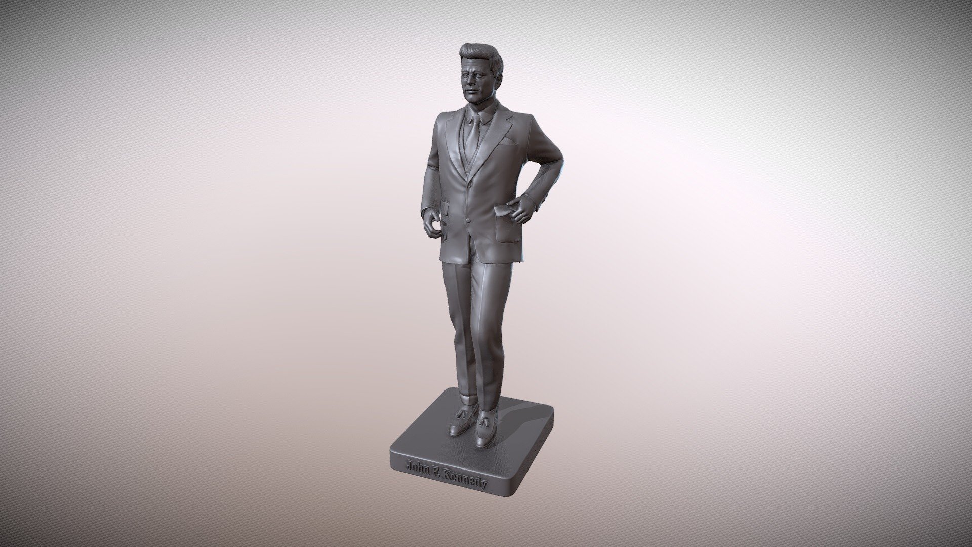 3d model of the statue of John F. Kennedy for 3D printing, the model is provided in one piece and separated into parts for easier printing 3d model