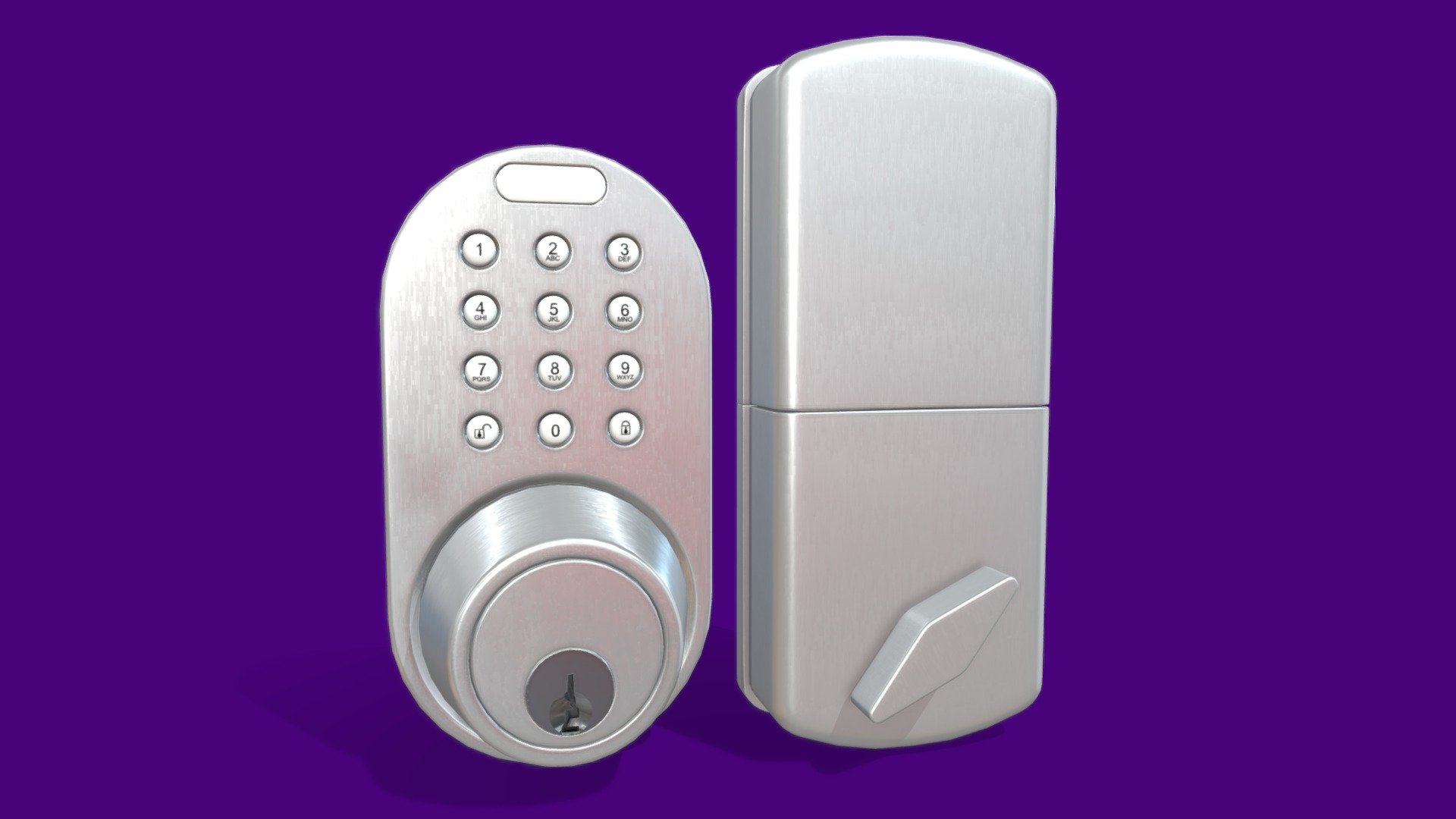 This is a 3D model of a Round Digital Door Lock


Made in Blender 2.9x (Cycles Materials) and Rendering Cycles.
Main rendering made in Blender 2.9 + Cycles using some HDR Environment Textures Images for lighting which is NOT provided in the package!

What does this package include?


3D Modeling of a Round Digital Door Lock
2K and 4K Textures (Base Color, Normal Map, Roughness, Ambient Occlusion) 

Important notes


File format included - (Blend,FBX,OBJ,MTL,GLTF,PLY,ABC,DAE,STL)
Texture size -  2K and 4K 
Uvs non -overlapping
Polygon: Quads
Centered at 0,0,0
In some formats may be needed to reassign textures and add HDR Environment Textures Images for lighting.
Not lights include 
Renders preview have not post processing
No special plugin needed to open the scene.

If you like my work, please leave your comment and like, it helps me a lot to create new content.
If you have any questions or changes about colors or another thing, you can contact me at  we3domodel@gmail.com - Round Digital Door Lock VR / AR / low-poly 3d - Buy Royalty Free 3D model by We3Do (@giovanny) 3d model