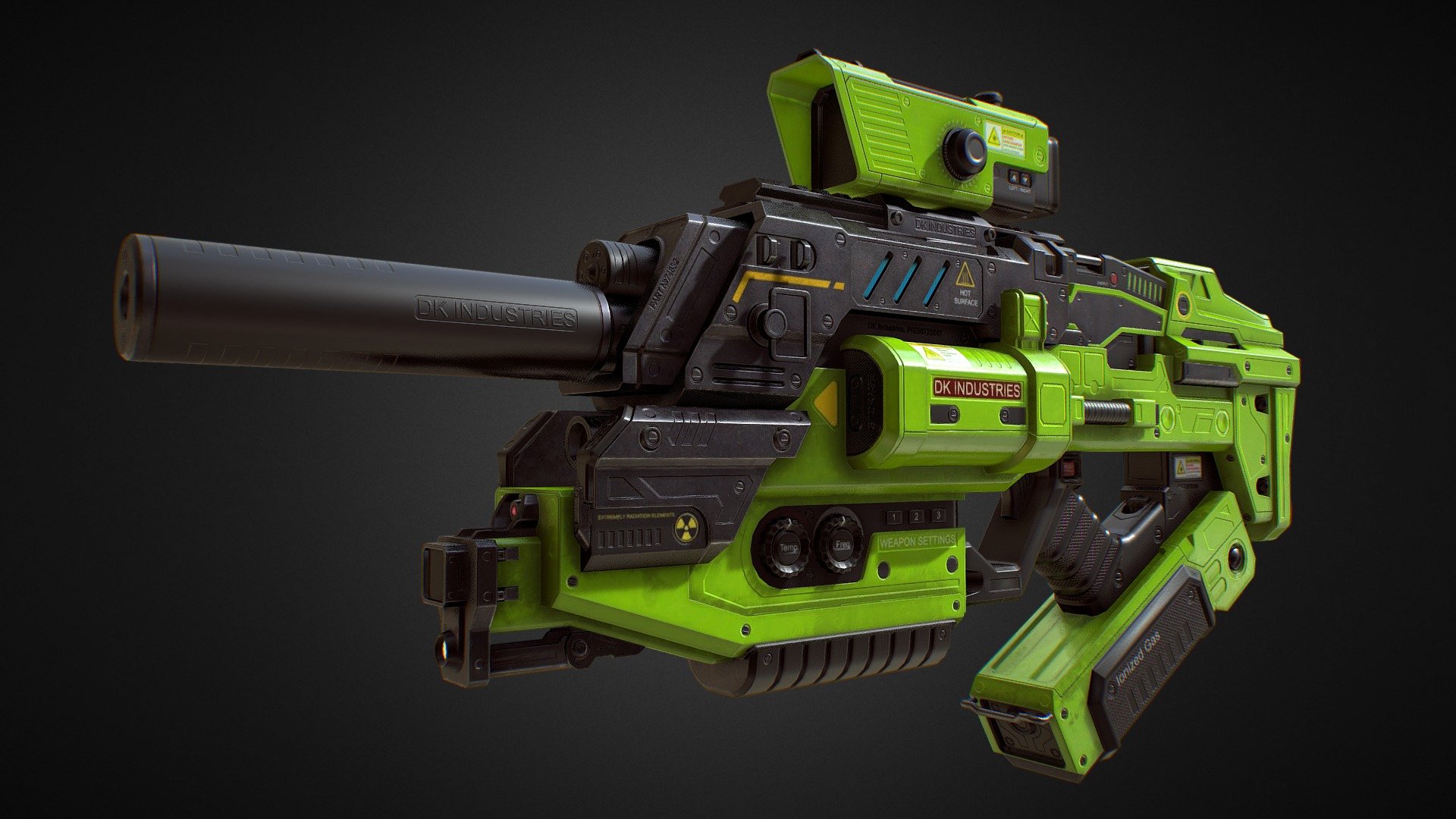 PBR Modular Plasma Gun from Sci-Fi weapon pack 
Unity Assetstore:   PBR SciFi Weapons v2
CG trader:   PBR SciFi Weapons v2
With movable parts and hires textures - PBR Assault Plasma Gun (Green Skin) - 3D model by Dmitrii_Kutsenko (@Dmitrii_Kutcenko) 3d model