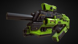 PBR Assault Plasma Gun (Green Skin) rifle, plasma, scifigun, weapon, unity, unity3d, pbr, lowpoly, scifi, gun, modular, gameready