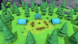 Cartoon Camp tree, grass, tent, camping, exterior, log, pine, prop, unreal, camp, props, nature, props-assets, environment-assets, unity, cartoon, asset, 3d, lowpoly, low, poly, gameasset, wood, stylized, 3dmodel, rock, environment