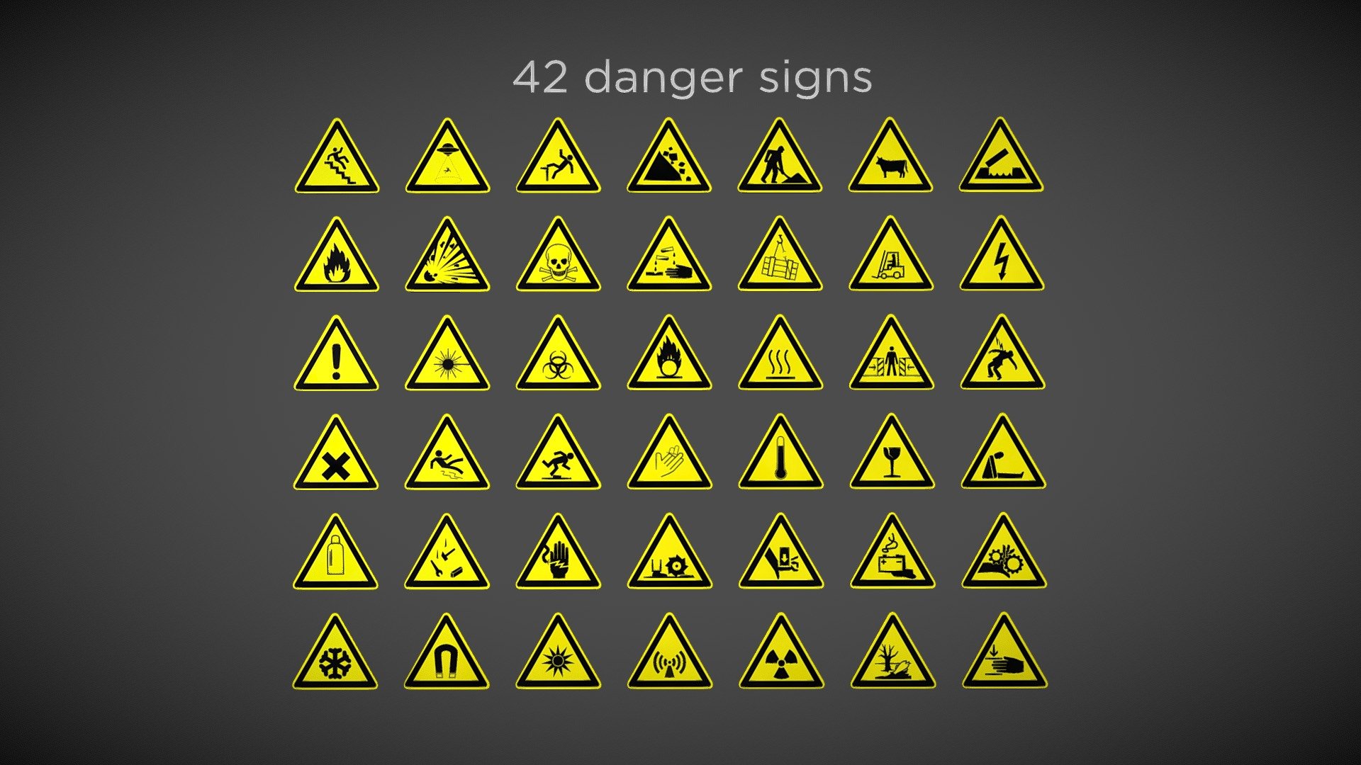 Contains 2K PBR Texures (1):


Collection of 42 danger signs 3d model