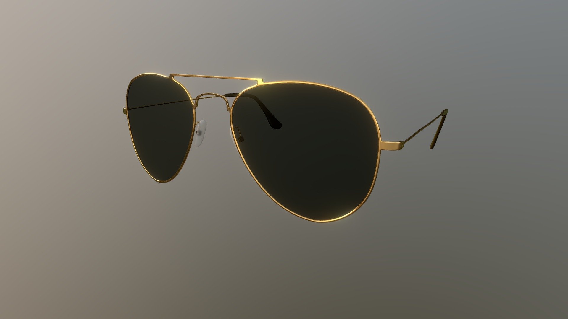 A pair of oldschool aviator sunglasses with a golden frame.
Dimensions: width 14cm, length 15cm, height 5cm.
Modeled in blender 3d model