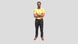 Man in yellow polo hair, shirt, people, clothes, pants, arms, shoes, belt, edited, 3dminiz, 3dscan, man, watch, 3dmodel, armscrossed