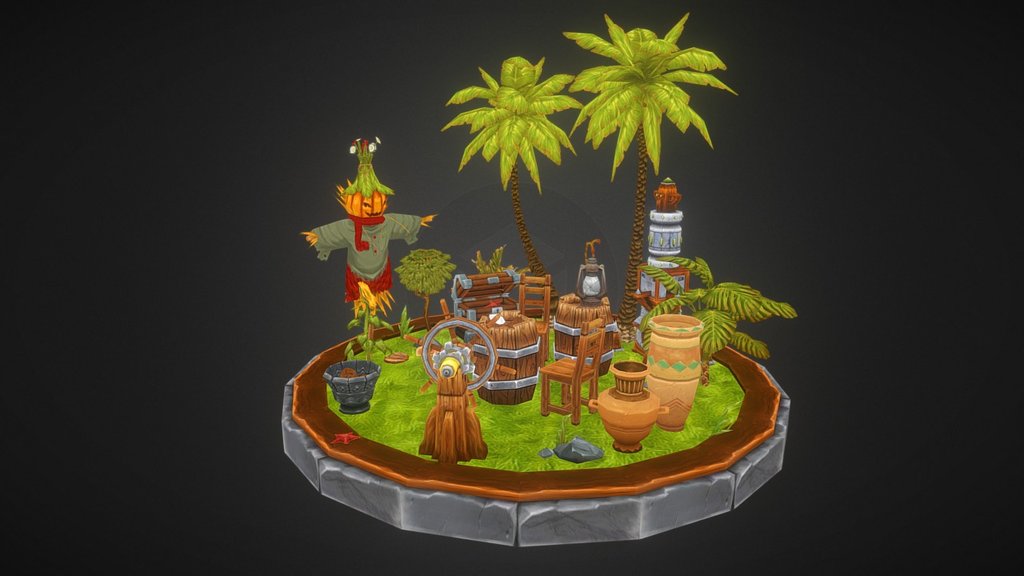 Some of the assets from a game I used to work on.
The game was called The Robinsons and was developed by Ten Square Games. 
This was my first 3D game project and I really enjoyed low poly stylized modeling and hand painting the textures.
Take a few minutes to explore this scene and tell me what you think!
You can double click an asset to centre and rotate around it.
Enjoy! - Low Poly Assets Pack - 3D model by crowbringer (@matcon) 3d model