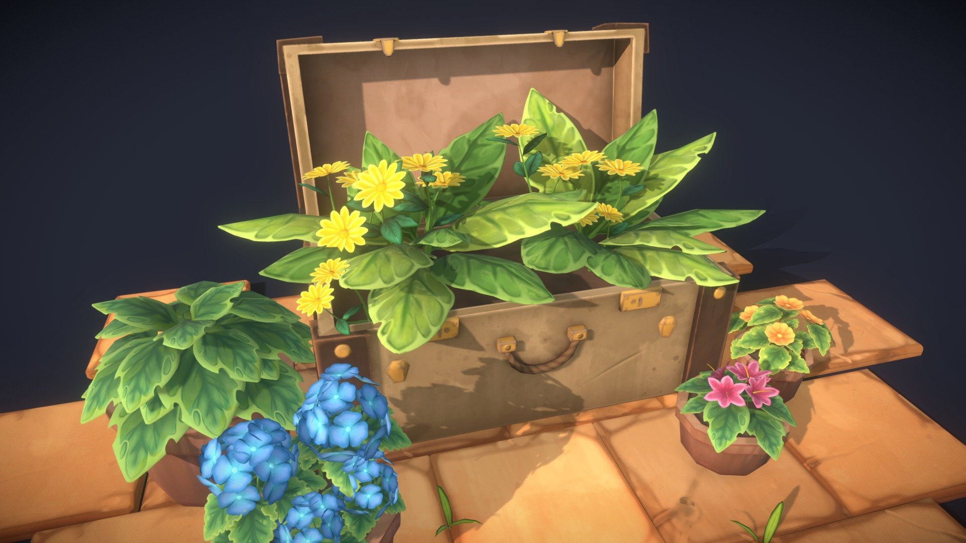 A small cute prop set for a stylized low-poly garden. I wanted to focus on foliage for this piece and kept a nice bright and fun aesthetic for the textures :) - Stylized Garden Props - 3D model by aliteralbranch 3d model