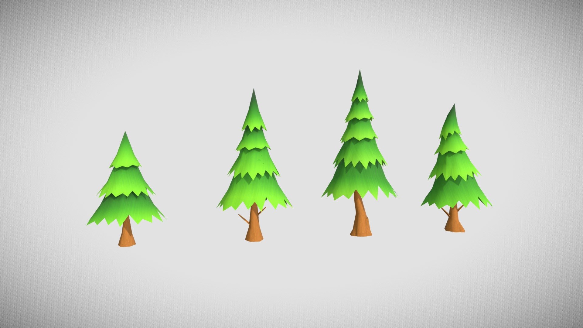 Handpainted Pinetrees 3D Model. Production-ready/Game-ready 3D Model, textures and UVs provided in the package.

Package Includes:

Formats: FBX, OBJ, MAX; scenes: other:

4 Different Pintrees (Meshes), UV-mapped Textures.

UV Layout maps and Image Textures resolutions: 2048x2048.

Real world dimensions; scene scale units: cm in 3DS Max.

Polygon Count - Triangles: 1.7K

Modeld in 3D’s Max and Textures made with Substance Painter and Photoshop 3d model