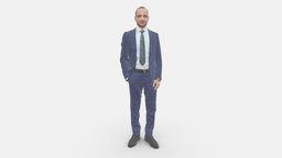 001024 man in blue plaid suit hand in pocket suit, style, fashion, clothes, miniatures, realistic, character, 3dprint, model, man, blue, male