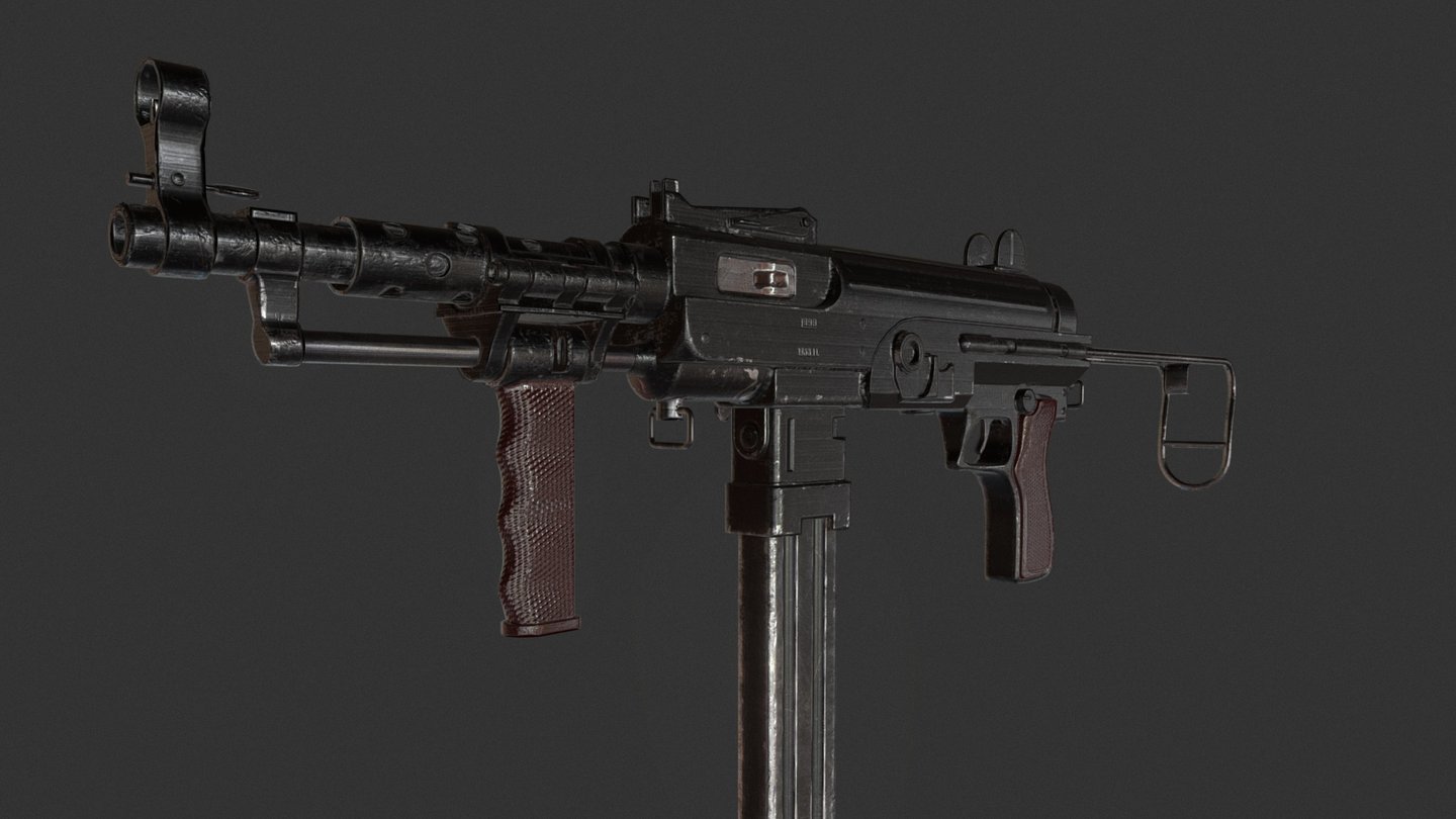 Submachine gun. Greatly inspired from guns like mat-49, greasegun and mp-40. Modeled in 3dsmax, materials from substance painter - Submachine gun - 3D model by Darkki 3d model