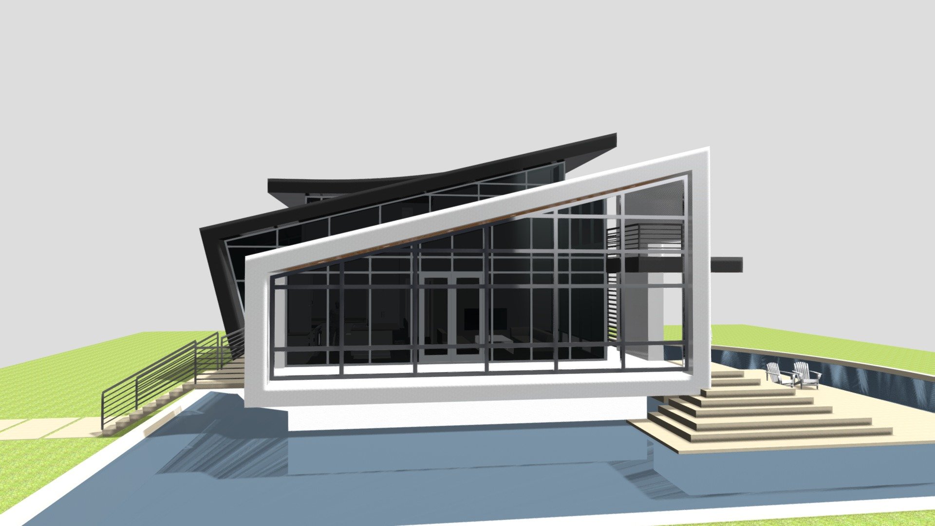 Small modern home designed around the daily fluctuations between night and day, summer and winter; Earth and Sun 3d model