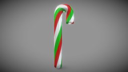 Candy Cane (tricolor) food, prop, item, candy, snack, sweet, cane, vrchat, cristmas, cartoon, lowpoly