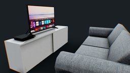 Low Poly Sofa and TV sofa, tv, tvstand, low-poly-sofa-model, lowpoly-tv