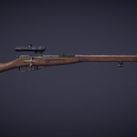 Mosin Nagant with PU scope rifle, ww2, soviet, xnormal, sniper, mosin, substancepainter, weapon, photoshop, blender, pbr