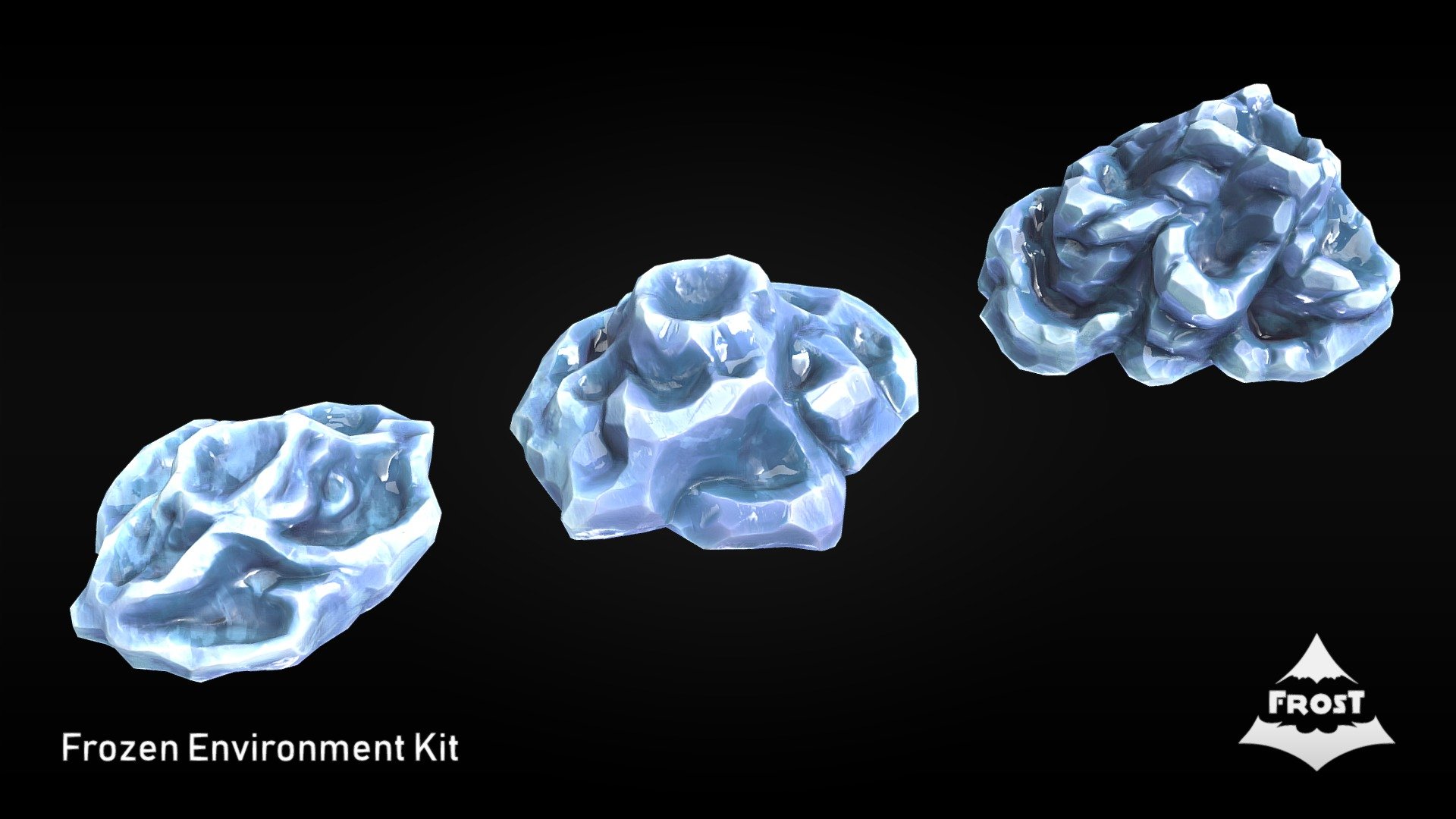 This pack is a fully PBR driven part of my FROST asset pack.
It contains the following assets:


3 Textured Frost Pools

Each asset comes with 4K resolution Albedo, Glossiness, Roughness, Normal, Emission, Specular Color, Specular Level, AO and Height Maps.
The Height Maps can be used in game or rendering engines to blend other textures with the asset. The textures were atlased onto a single texture sheet.
All of the assets are based on manually created high poly sculpts and had their textures specifically created for them. They were optimized for use in realtime game engines.
As PBR assets they are recommended for desktop but the polycount will have no problem running on mobile as well and can still be further reduced if necessary.

The FROST Environment Kit is split as separate packages so that you can purchase only those assets that you really need, for a significantly lower price compared to a full asset pack 3d model