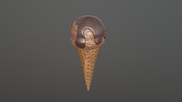 Ice cream ball with chocolate on top in waffle food, ice, cream, cone, brown, chocolate, sweet, waffle, dessert, tasty, sweets, ball