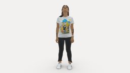 001042 woman looking up in white shirt  pants style, shirt, people, clothes, pants, miniatures, realistic, woman, character, 3dprint, model
