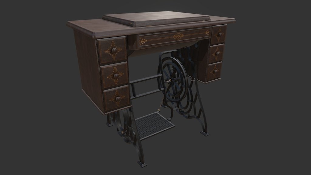 A treadle style antique sewing maching table 3d model