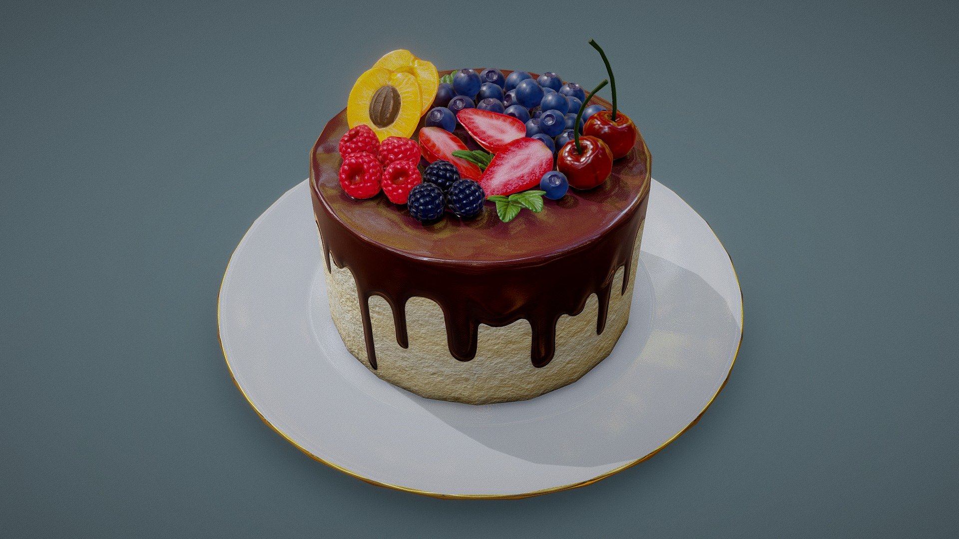 Lowpoly stylized cake model made for the Sketchfab Dessert Challenge - Rich Berry Cake - 3D model by F3dorov 3d model