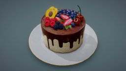 Rich Berry Cake cake, dessert, lowpolydessertchallenge