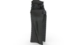 Female Medieval Loin Cloth Long Skirt cloth, high, fashion, medieval, girls, clothes, with, skirt, straps, metal, studs, belt, womens, loincloth, wear, hoops, waist, loin, pbr, low, poly, female