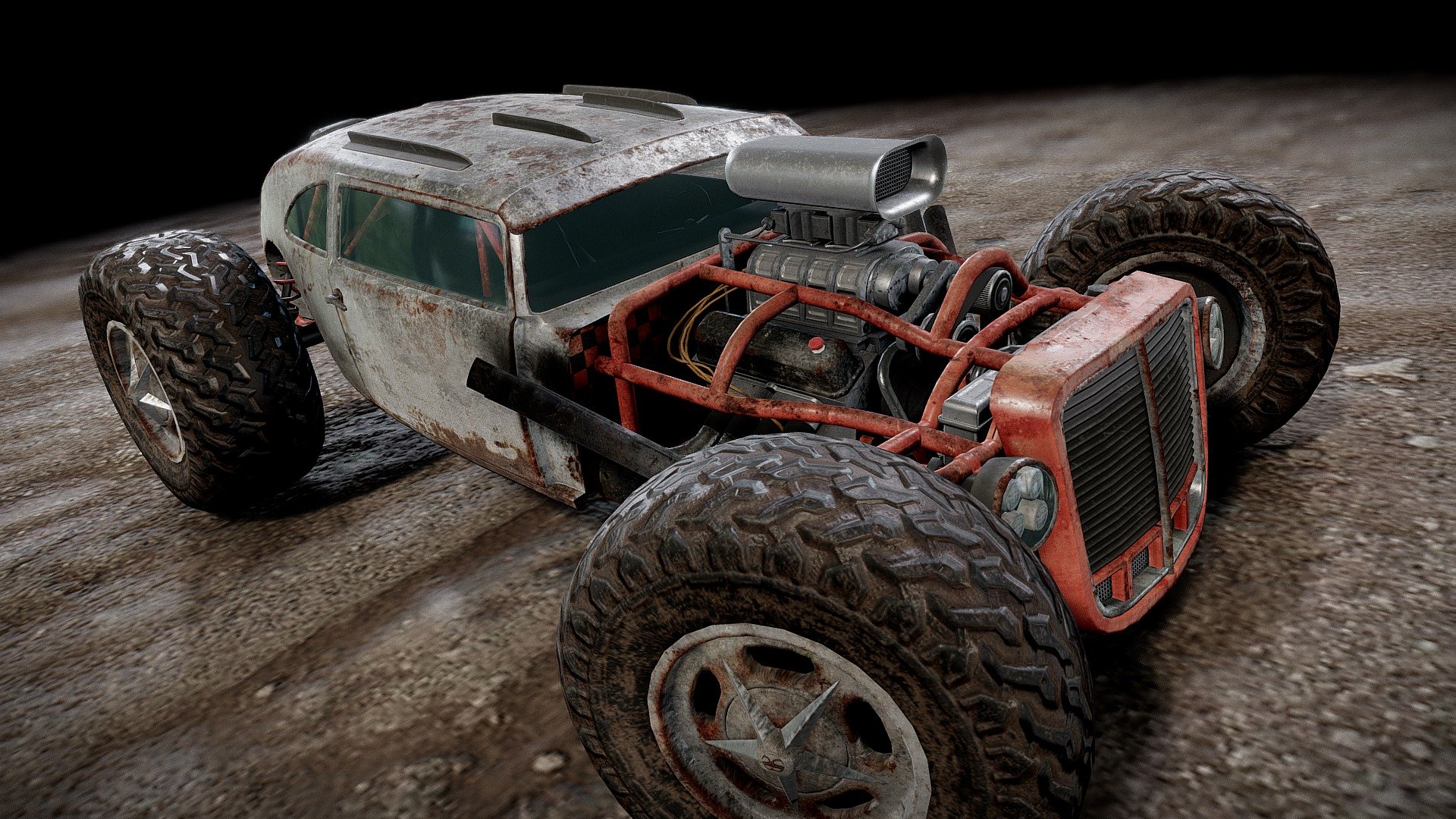 A fictional brand hot rod created for Asphalt Xtreme, here with the rat rod look! - "Lynx RAIDER" off-road hot rod - 3D model by ollitei 3d model