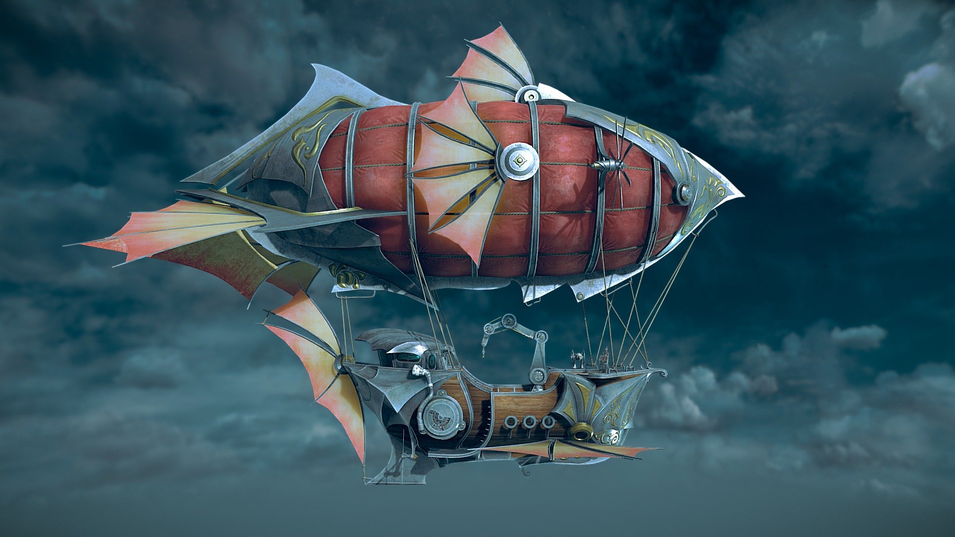 For those who purchased: Make sure to download Aditional File - It contains .blend file with all the textures and additional props.

Crane on the airship has a soul of its own. When the captain is locked in hers cabin - mechanism starts painting on the canvas. It doesn't know it's being watched by the cannon&hellip; Things turn sour when the gust of wind blows the canvas away! Made in Blender 2.8. Music by me.
Check my page:https://conradjustin.com/portfolio/
Additional files include blender 2.82 scene with rigging and UE4.24 assets.
 - Creative Crane (animated) - Buy Royalty Free 3D model by Conrad Justin (@ConradJustin) 3d model